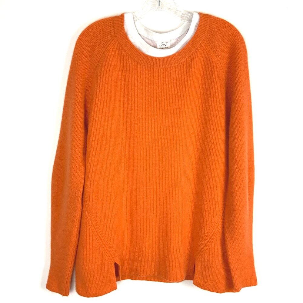 Cinq à Sept Orange 100% Cashmere Sweater T-Shirt Layered Knit Sz M